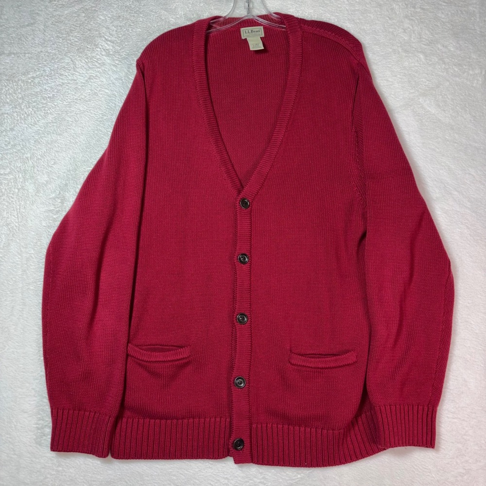 Classic L.L. Bean Red V-Neck Button Cardigan